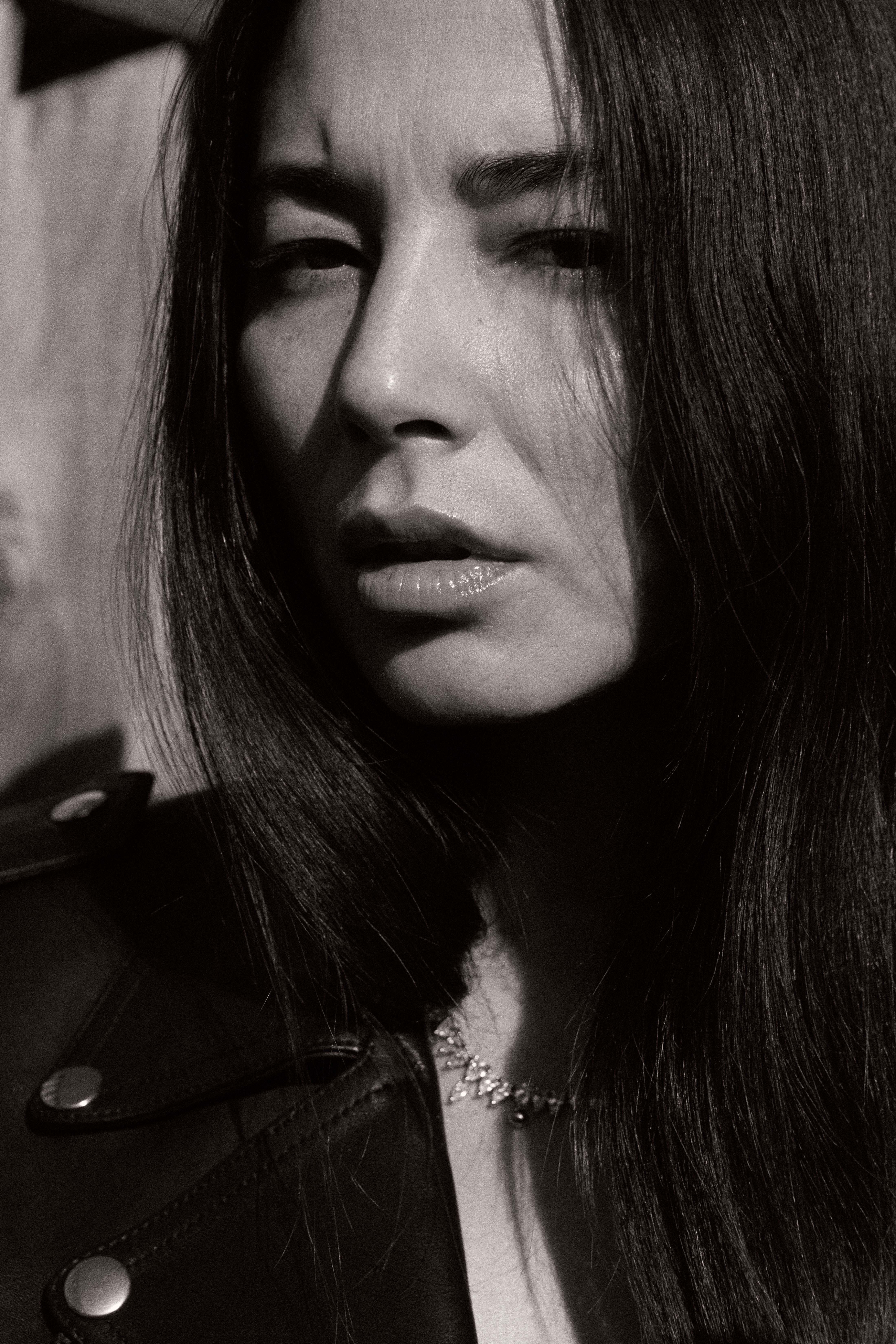 Close-up portrait with leather jacket