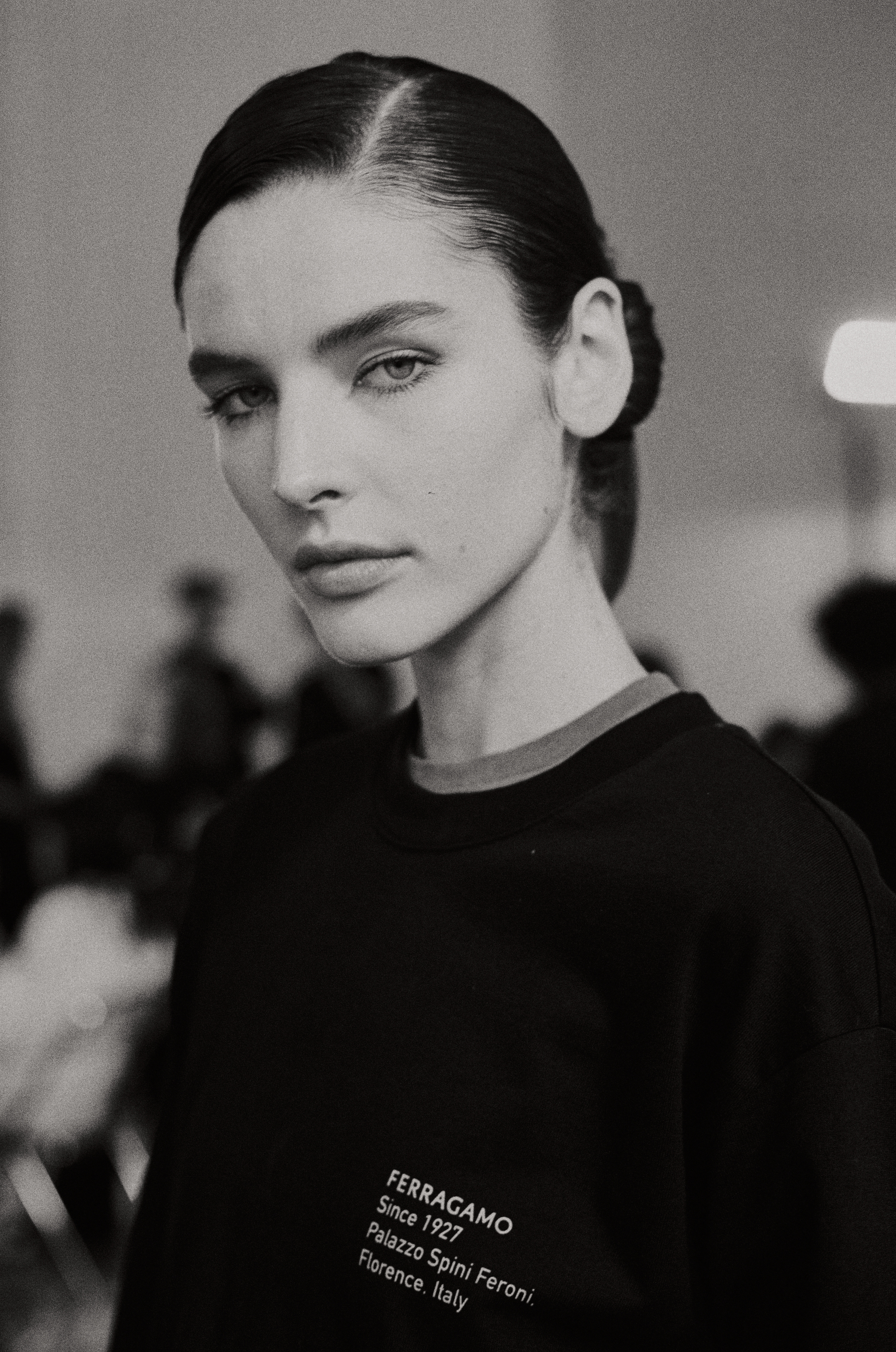 Model in Ferragamo t-shirt