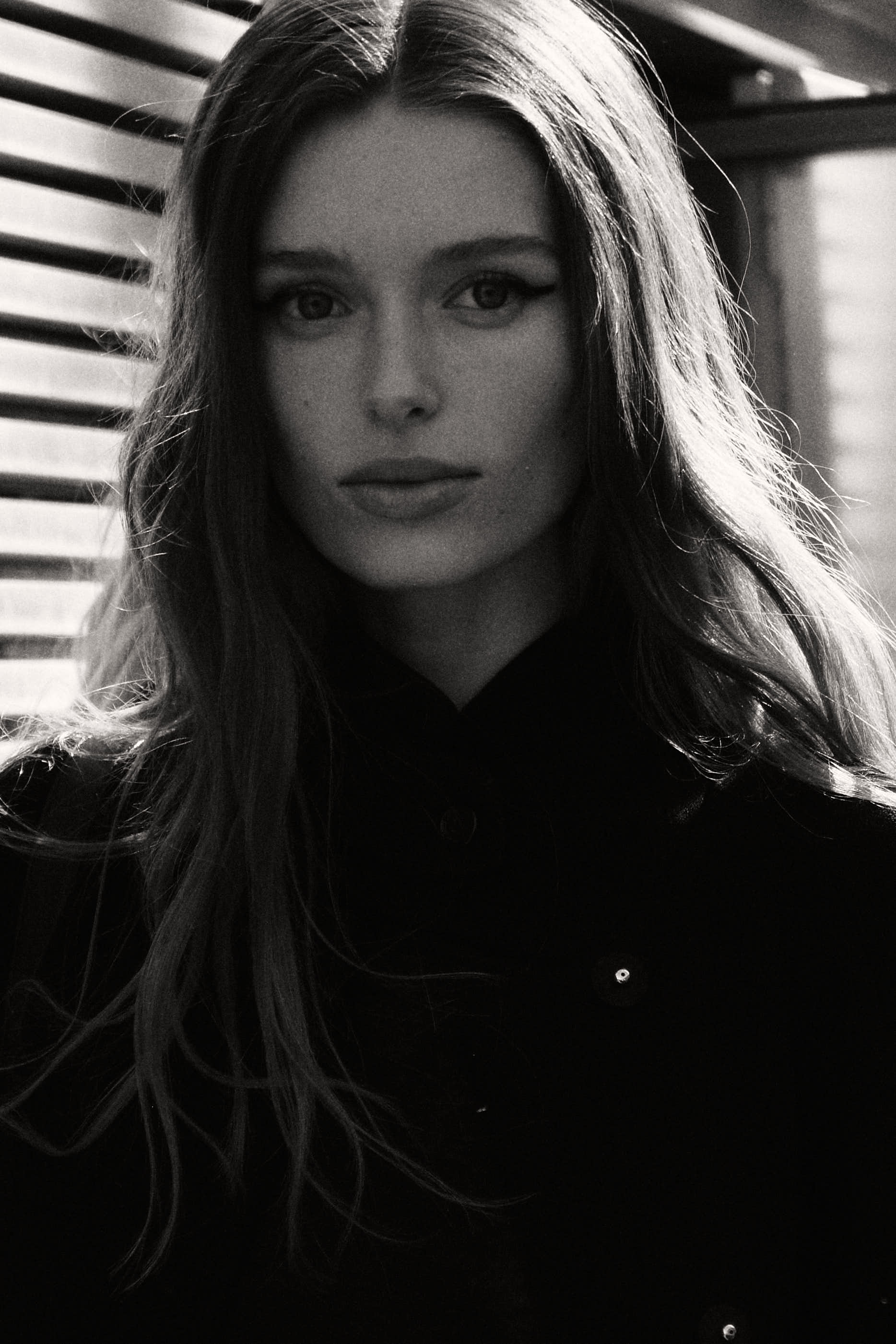 Black and white portrait long hair