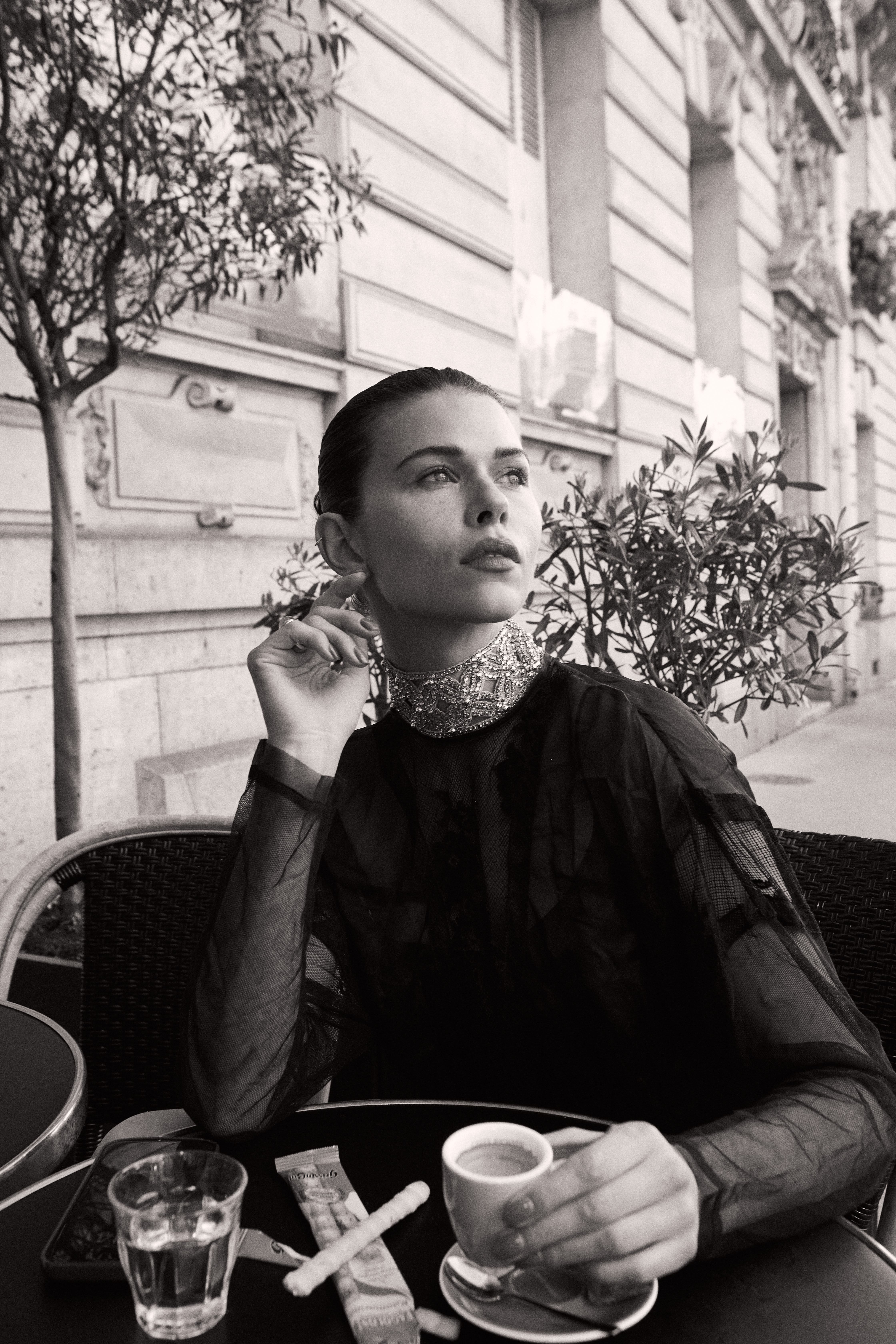 Black and white Paris cafe model with espresso
