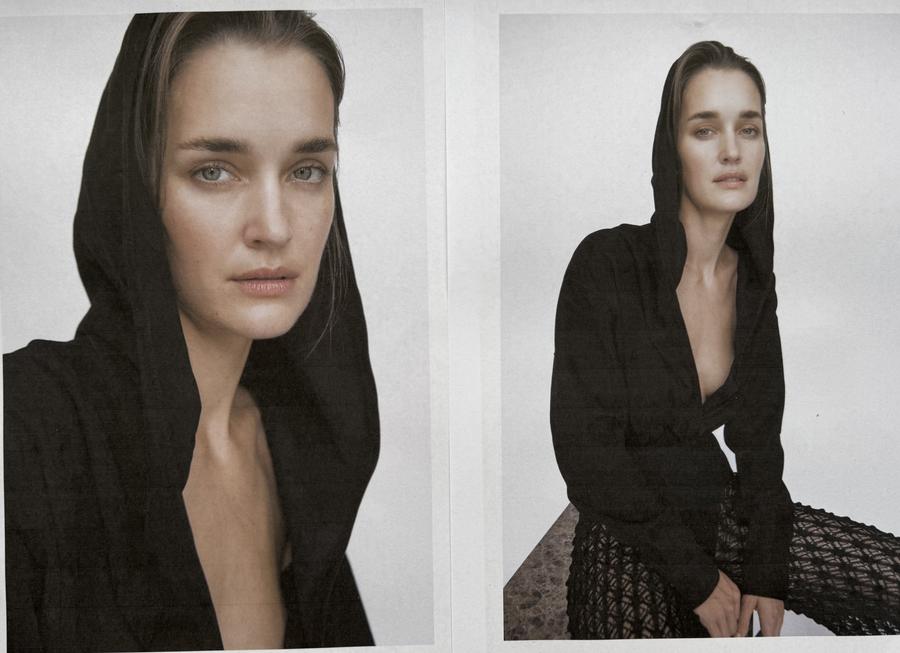 Diptych of two black and white portraits in dark blazer